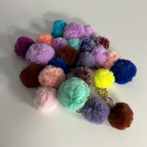Set of Colorful Poms Keychains Fluffy Ball Faux Fur - Picture 1 of 15